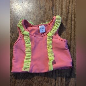Five Dancewear Pink and Yellow Ruffle Tank Top